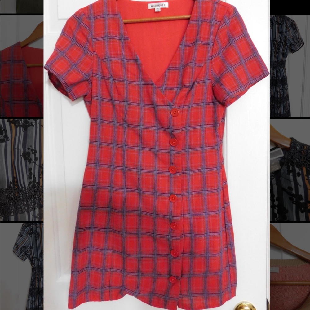 Mini red plaid dress